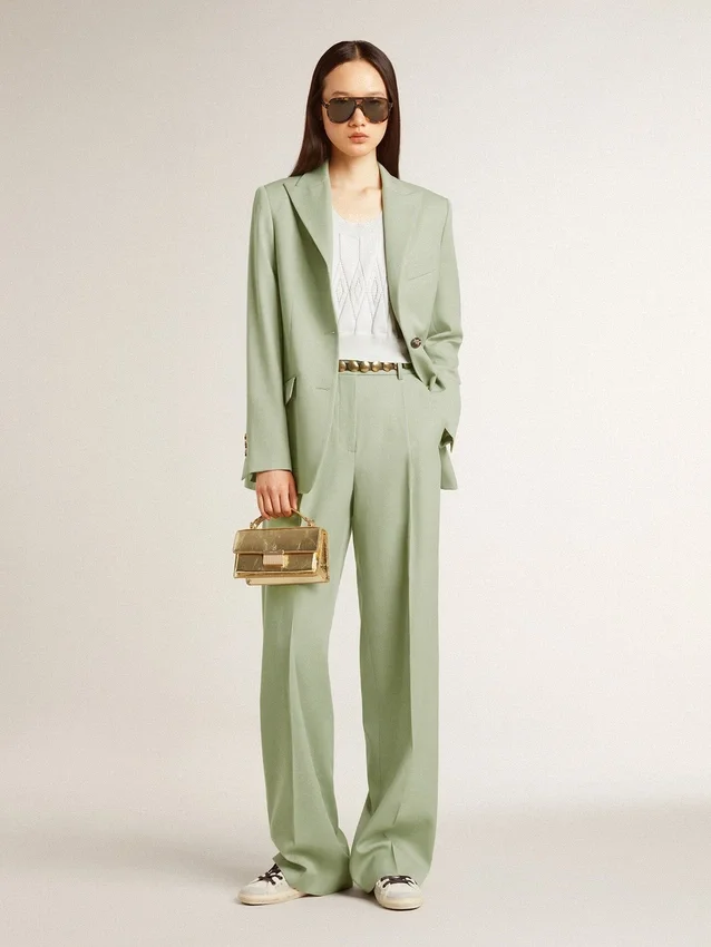 Women's blazer jacket in sage-green wool