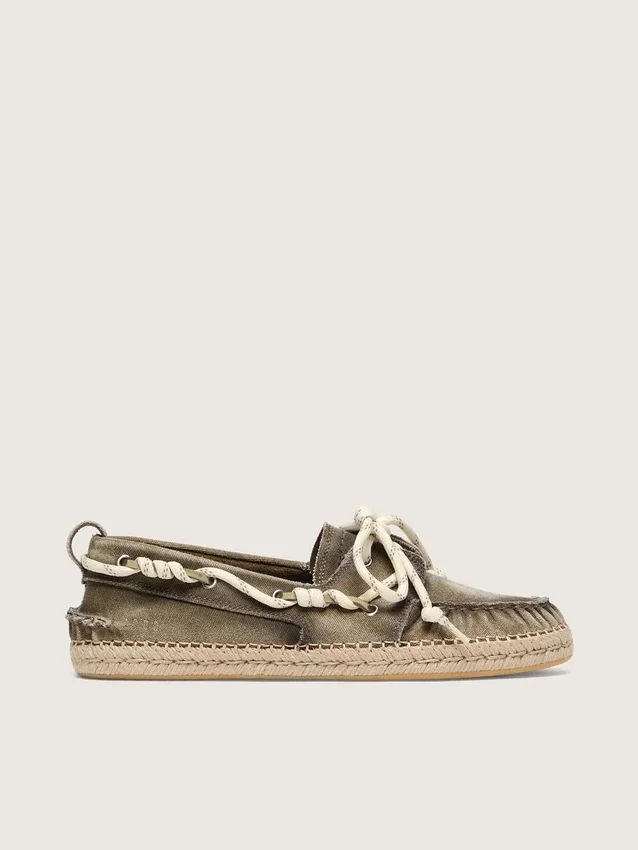 Women’s Cruise espadrilles in military-green canvas with white hiking laces