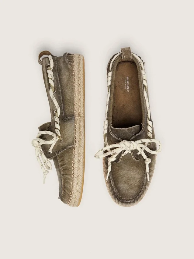 Women’s Cruise espadrilles in military-green canvas with white hiking laces