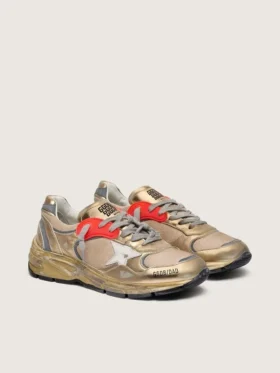 Women’s Dad-Star in gold laminated leather and mesh with white leather star and gold leather heel tab