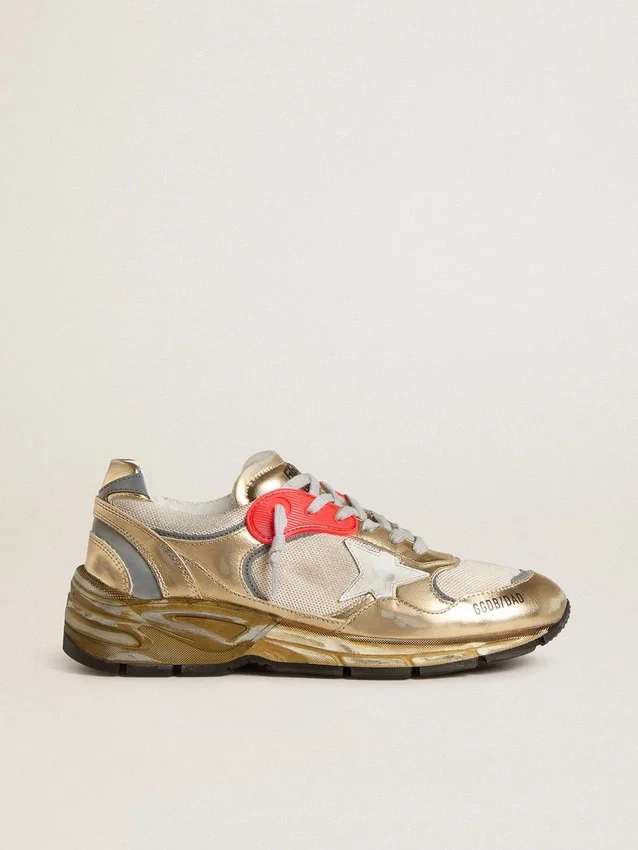 Women's Dad-Star in mesh and gold foiled leather with white leather star