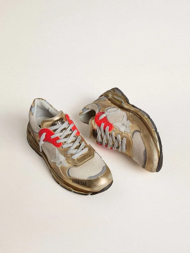 Women's Dad-Star in mesh and gold foiled leather with white leather star