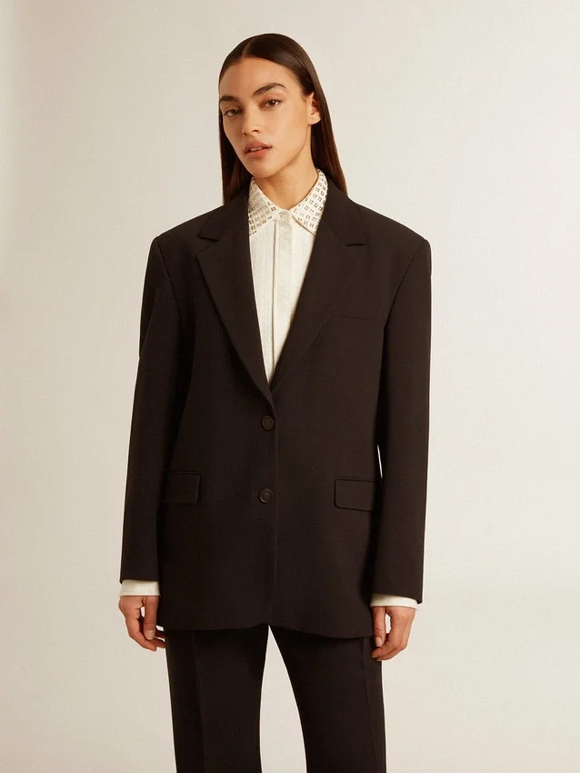 Women’s dark blue wool-blend blazer jacket