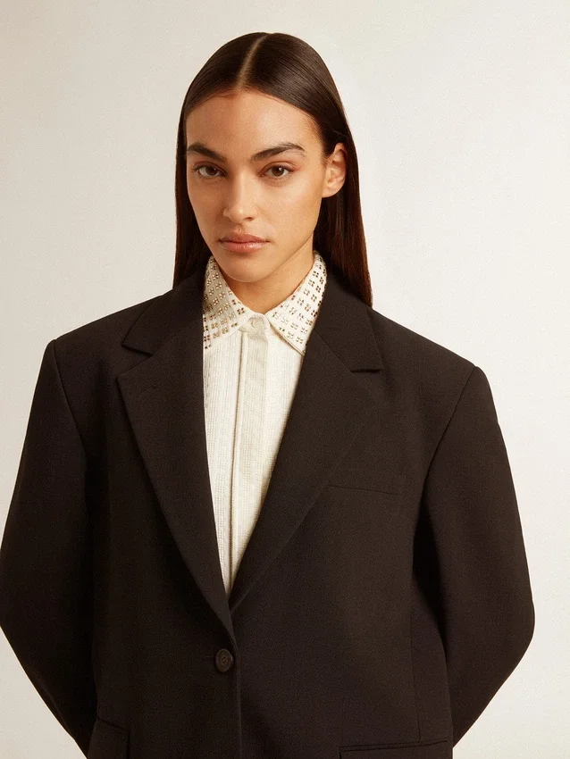 Women’s dark blue wool-blend blazer jacket