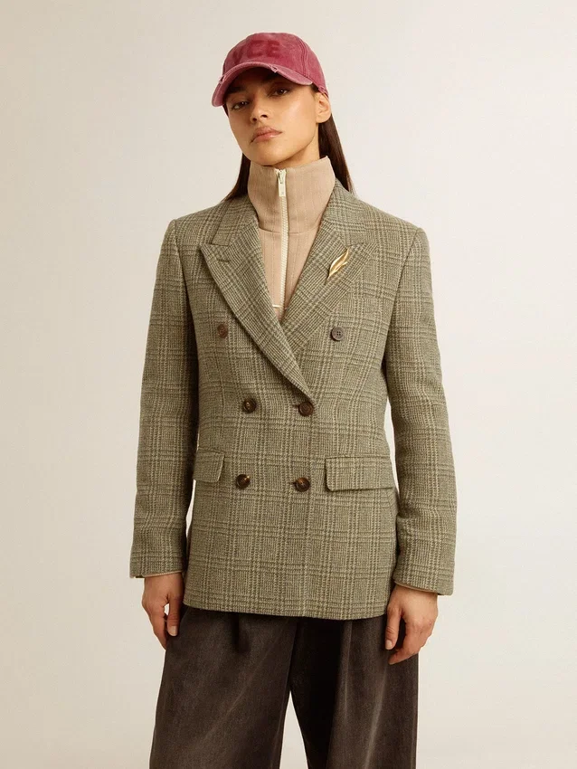 Women's double-breasted blazer in Shetland wool