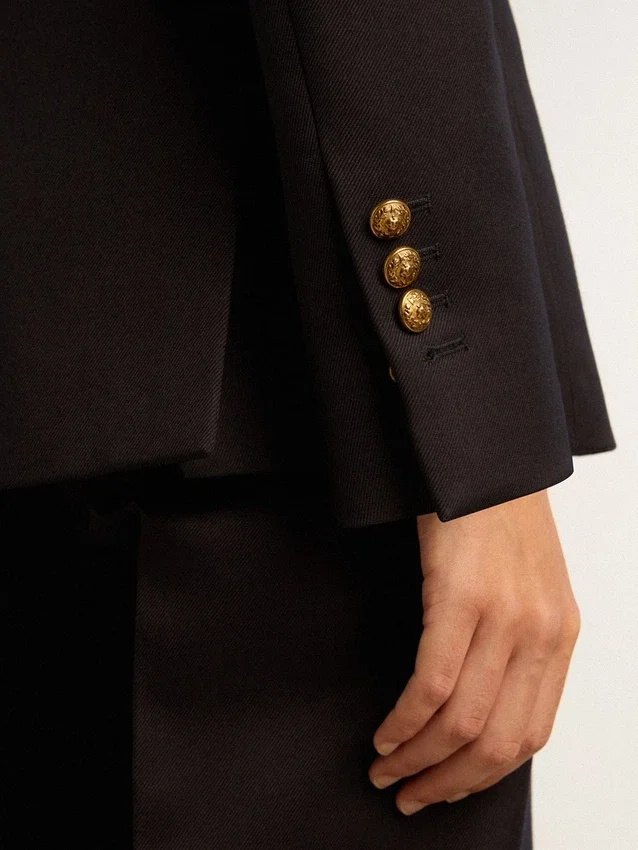Women's double-breasted dark blue blazer