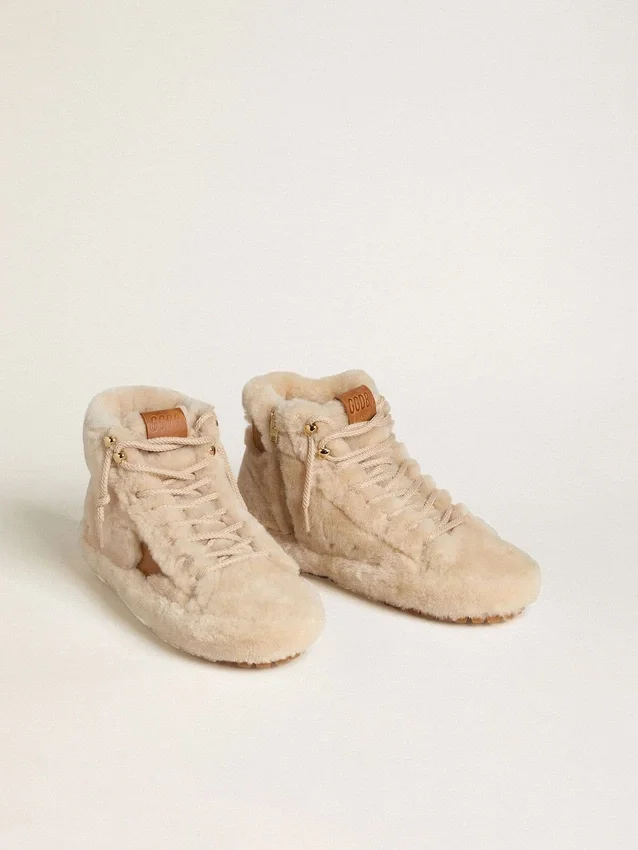 Women's Francy in beige shearling with brown leather star