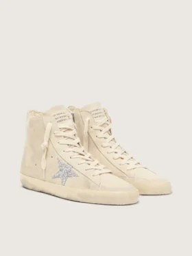 Women’s Francy in beige suede with silver glitter star