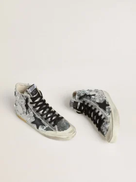 Women’s Francy in nylon with all-over silver sequins and black leather star