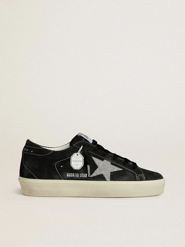 Women's Hi Star in black suede with silver Swarovski crystal star
