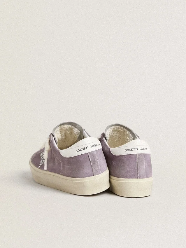 Women's Hi Star in purple suede with silver glitter star