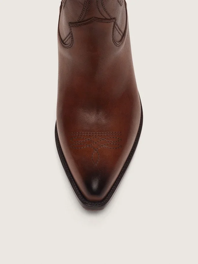 Women's high Wish Star boots in brown leather with floral embroidery