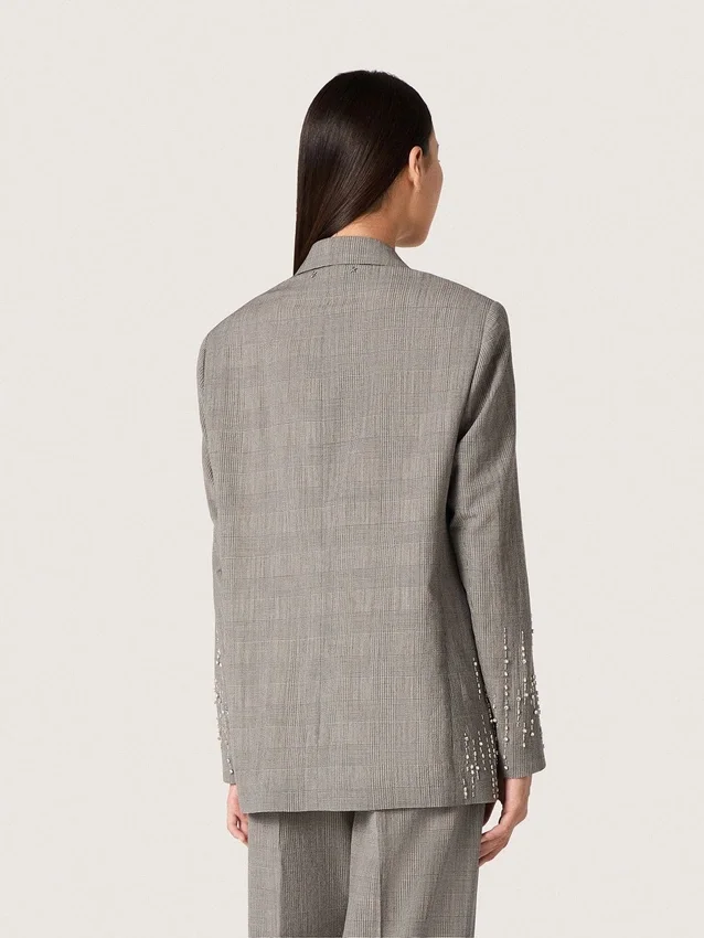 Women's jacket in gray Prince of Wales check with crystal embroidery