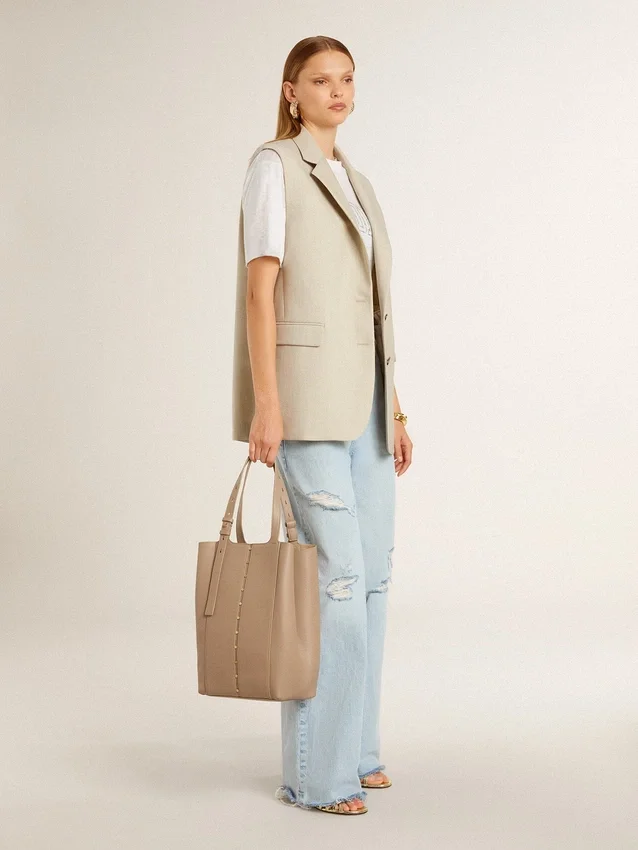 Women's khaki wool blend vest jacket