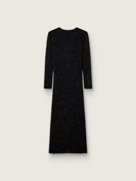Women's long dress in black mesh with black sequins