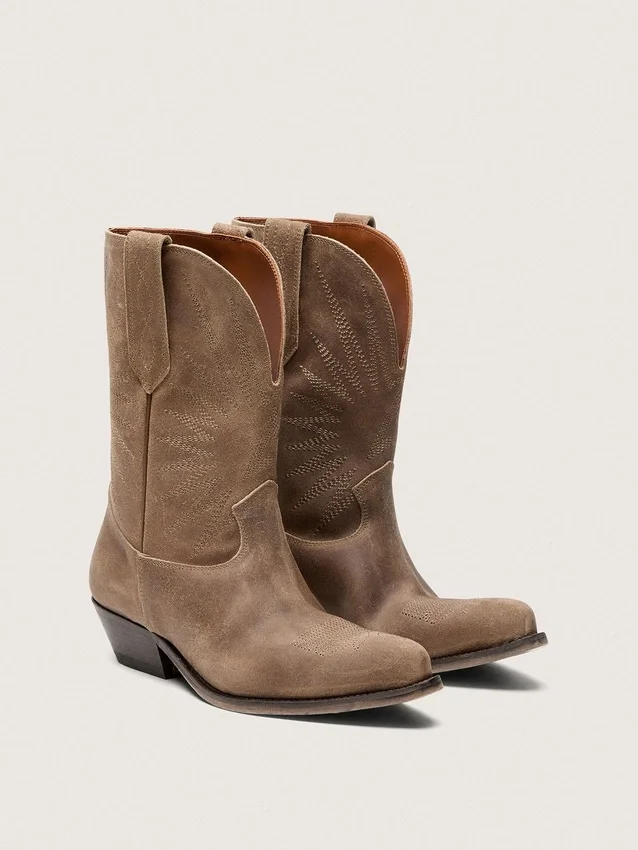 Women's low Wish Star boots in gray suede with star embroidery