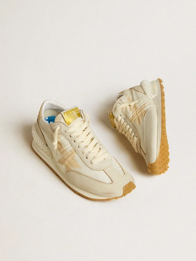 Women's Marathon in beige nylon and gray leather with beige printed star