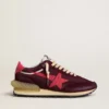 Women's Marathon in burgundy mesh and suede with printed pink star