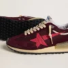 Women's Marathon in burgundy mesh and suede with printed pink star