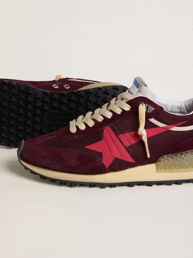 Women's Marathon in burgundy mesh and suede with printed pink star