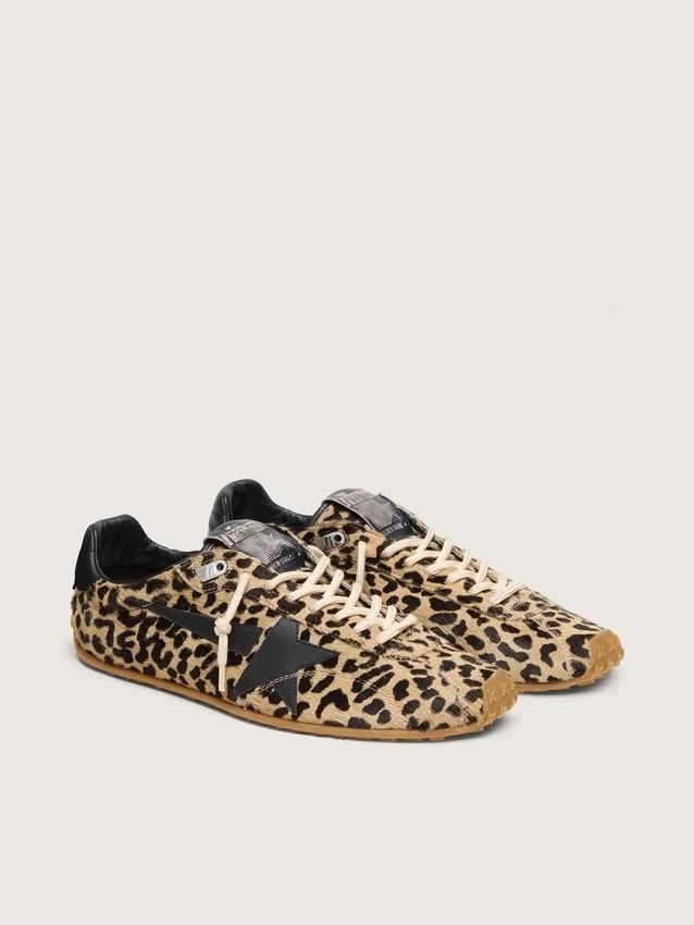 Women's Marathon Speed in beige and black leopard-print pony skin with black leather star