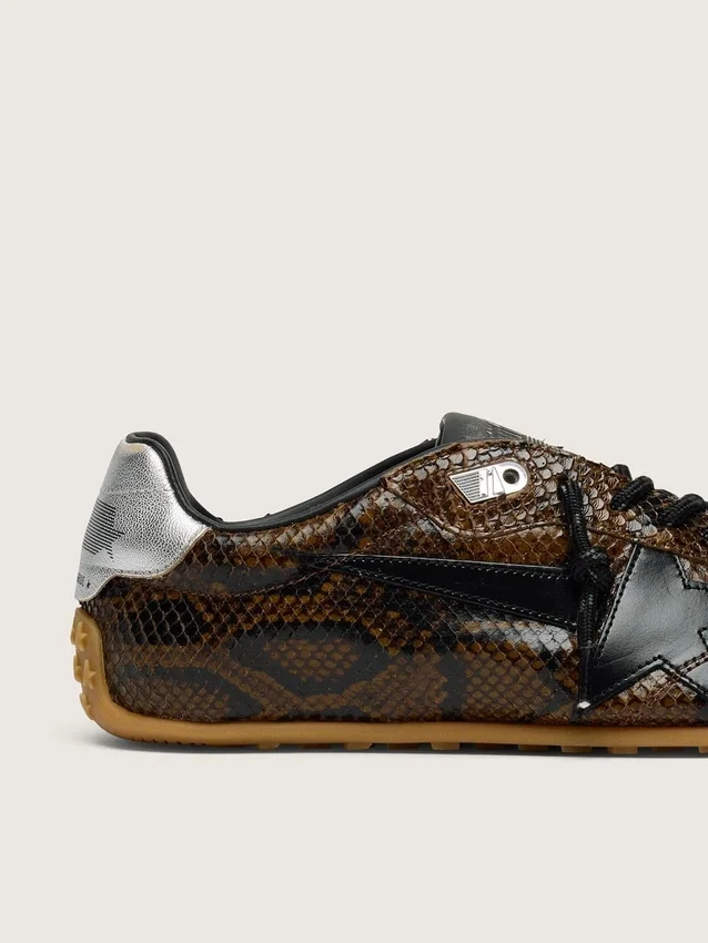 Women's Marathon Speed in leather with brown snake print, black star and silver leather heel tab