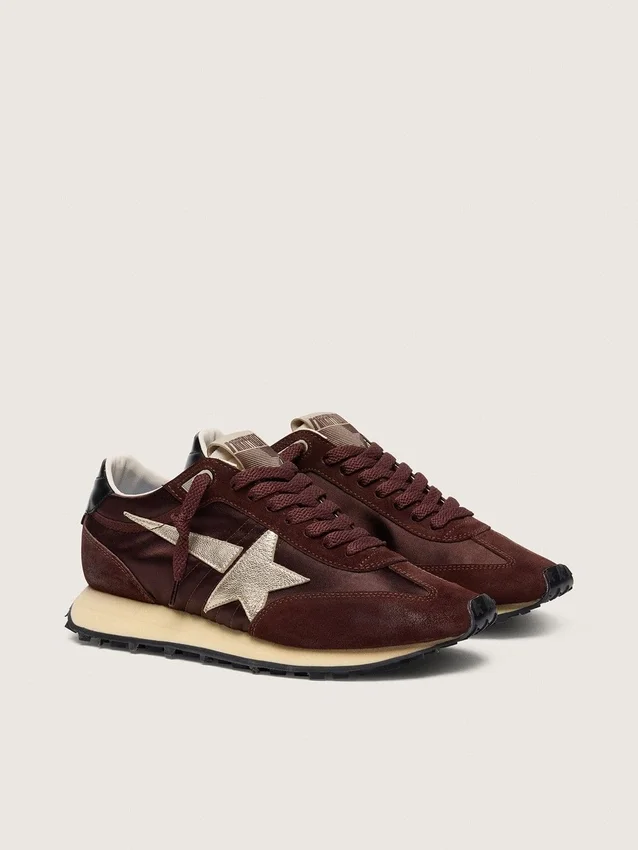 Women's Marathon with brown satin upper and platinum leather star