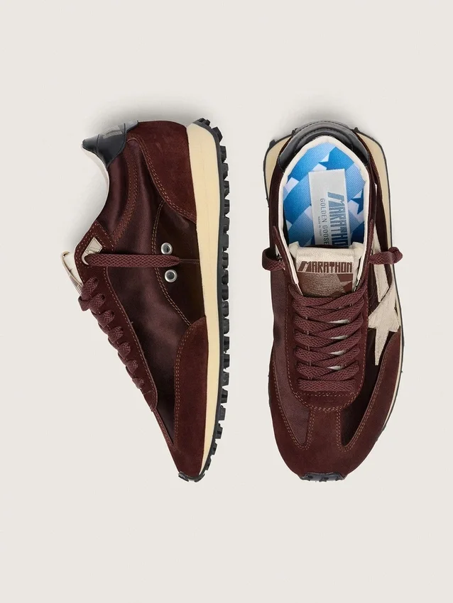 Women's Marathon with brown satin upper and platinum leather star