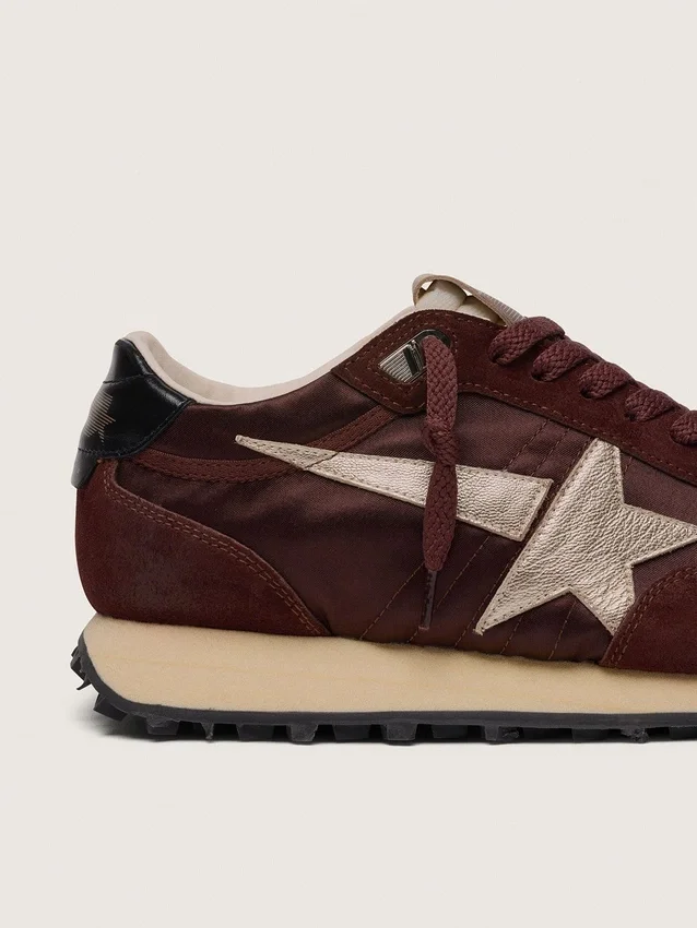 Women's Marathon with brown satin upper and platinum leather star