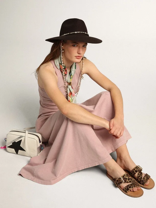 Women's Margaret flat sandals in leopard-print pony skin