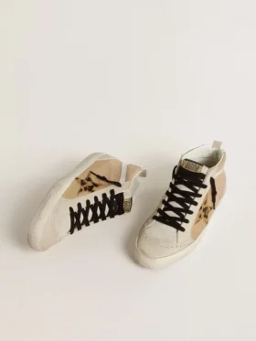 Women’s Mid Star in beige naplak leather with leopard-print pony skin star