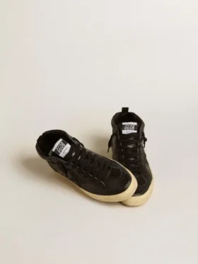 Women’s Mid Star in black nappa with black glitter star and suede flash