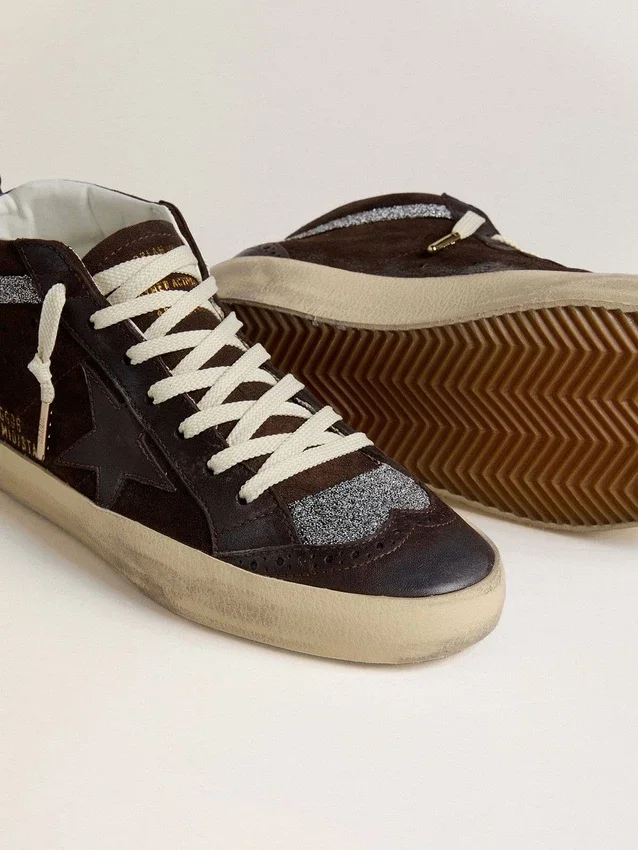 Women's Mid Star in brown suede with leather star and Swarovski crystal flash