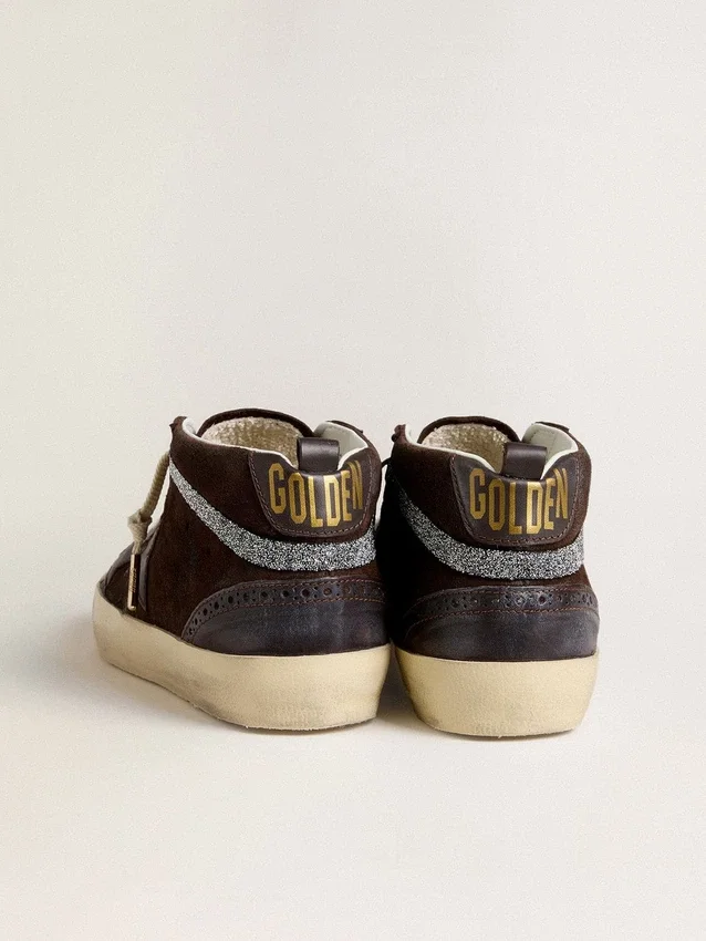 Women's Mid Star in brown suede with leather star and Swarovski crystal flash
