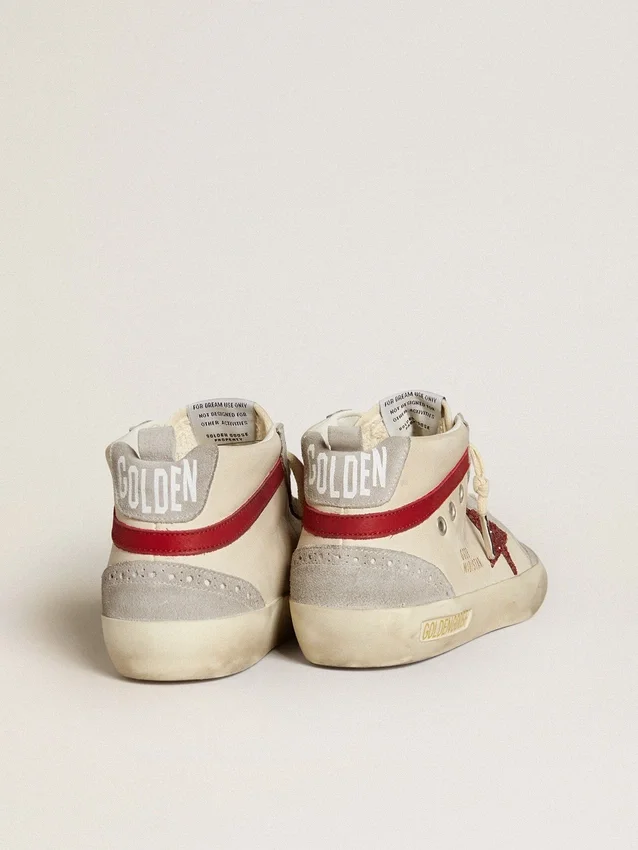 Women’s Mid Star in leather with glitter star and red nubuck flash