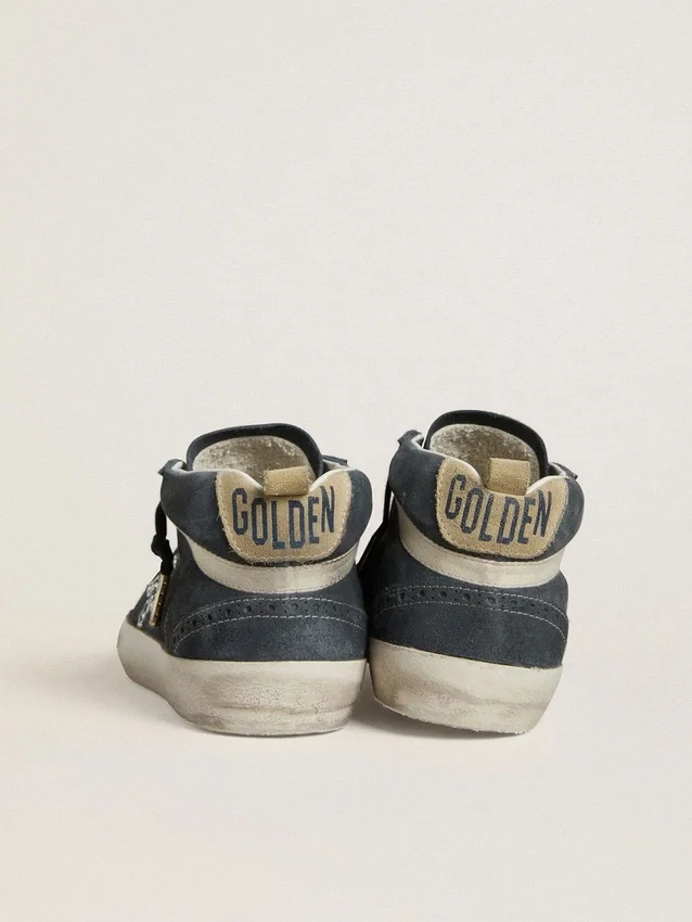 Women's Mid Star in petrol-blue suede with silver glitter star and cotton flash
