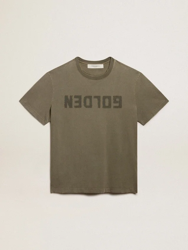Women's olive green T-shirt with Golden lettering