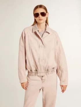 Women’s pink dyed denim bomber jacket