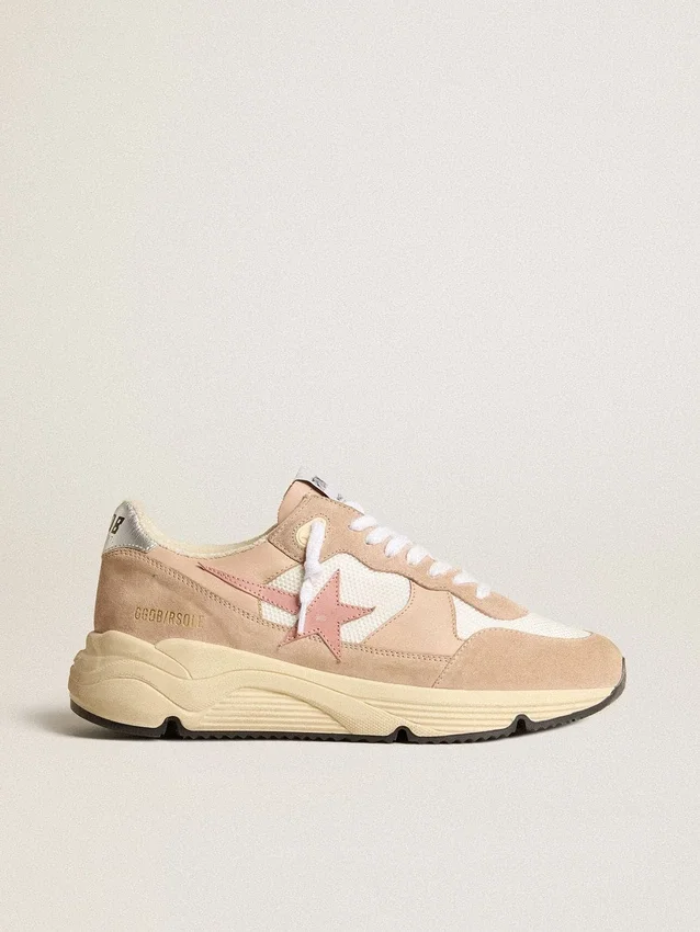 Women's Running Sole in mesh and suede with pink star and silver heel tab