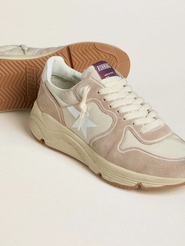 Women's Running Sole in nylon and suede with silver printed star and leather heel tab