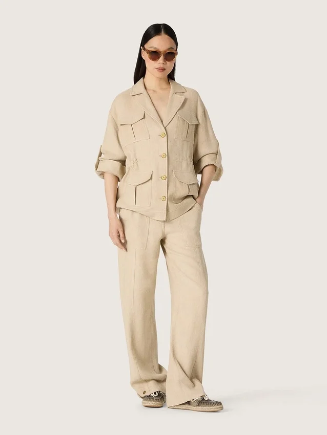 Women’s safari jacket in beige viscose micro-chevron