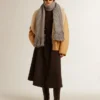 Women's sheepskin jacket with a wide shearling shawl collar