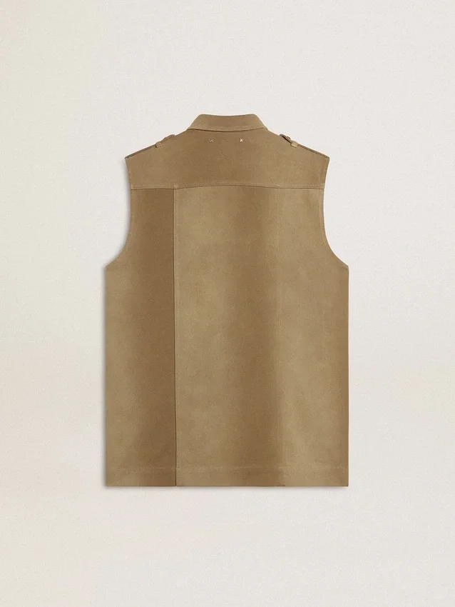 Women's shirt dress in sand-colored denim with military details