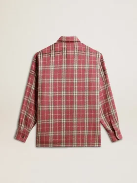 Women’s shirt with pink, sand and gray check embroidery