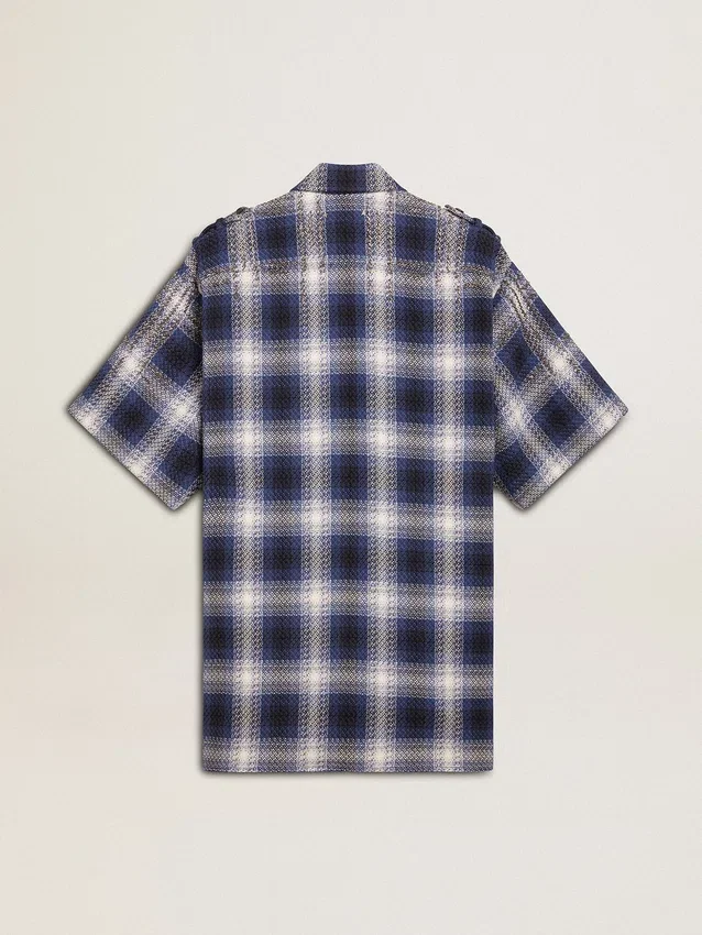Women's short shirt dress with 3D checkerboard pattern and embroidery