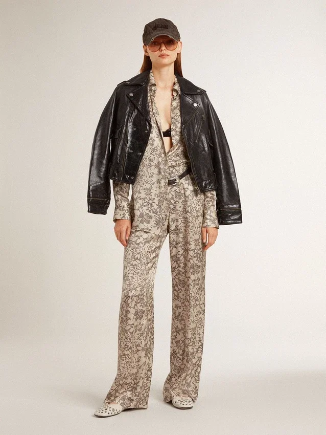 Women's silk blend pajama shirt with a floral print