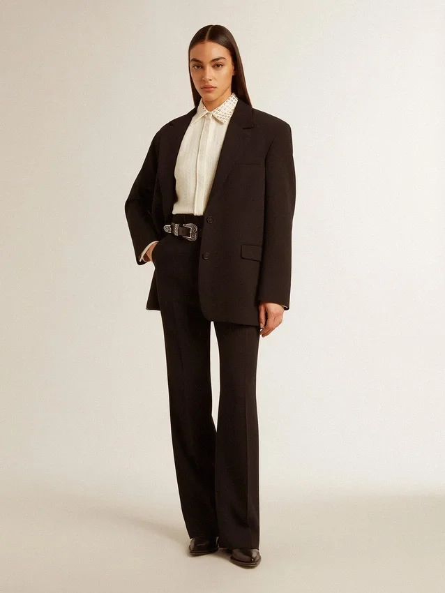 Women’s soft dark blue pants in wool blend