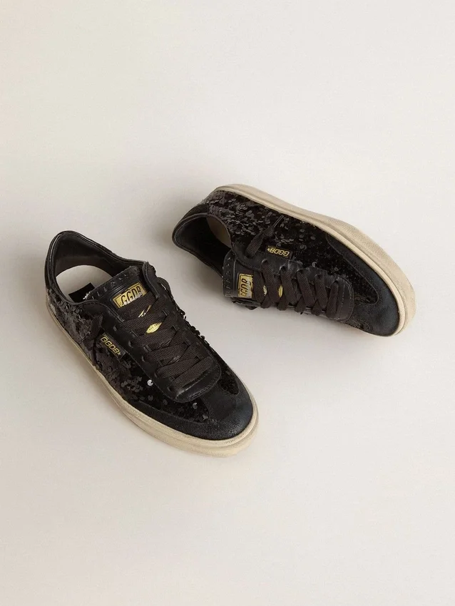 Women's Soul Star in black sequins with black suede heel tab