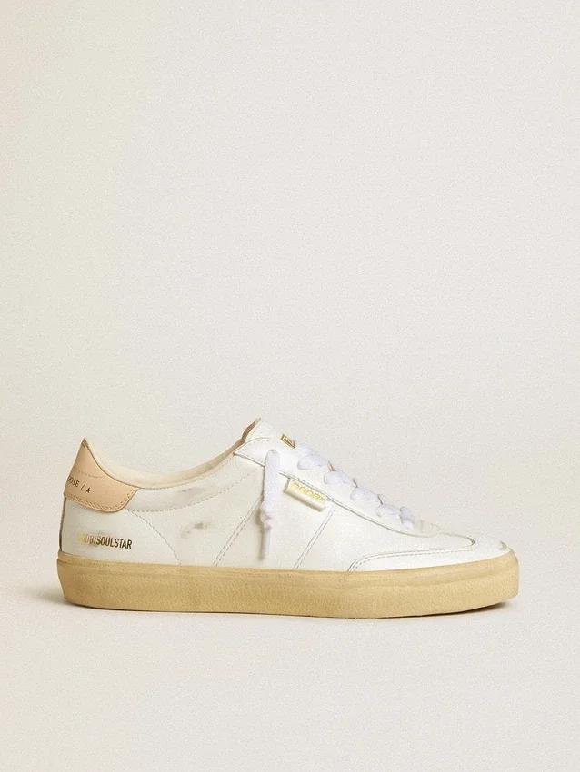 Women's Soul Star in white leather with pink leather heel tab