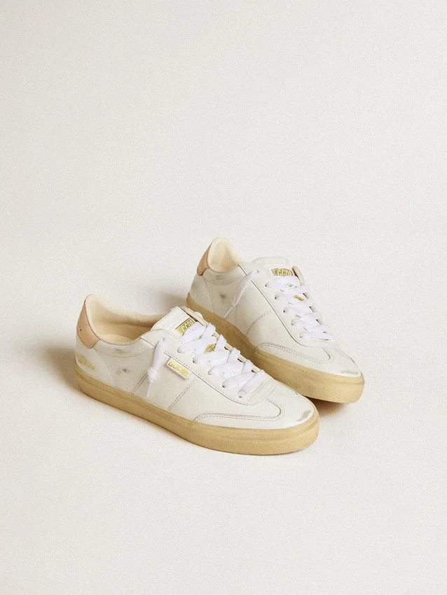 Women's Soul Star in white leather with pink leather heel tab